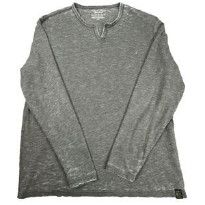 Lucky Brand Venice Burnout Shirt Men's L Gray Long Sleeve V Neck henley